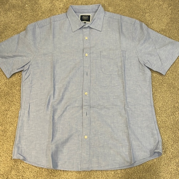 Men’s Cotton Linen Short Sleeve Cotton Shirt - Blue - Picture 1 of 3